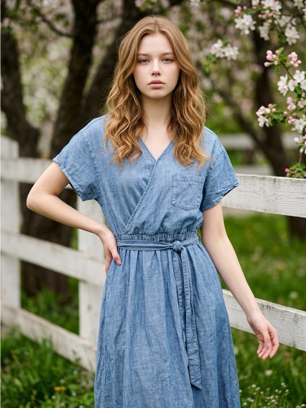Wash Lab Denim BoHo Cowgirl Short Sleeve Maxi Dress size L - Picture 1 of 14